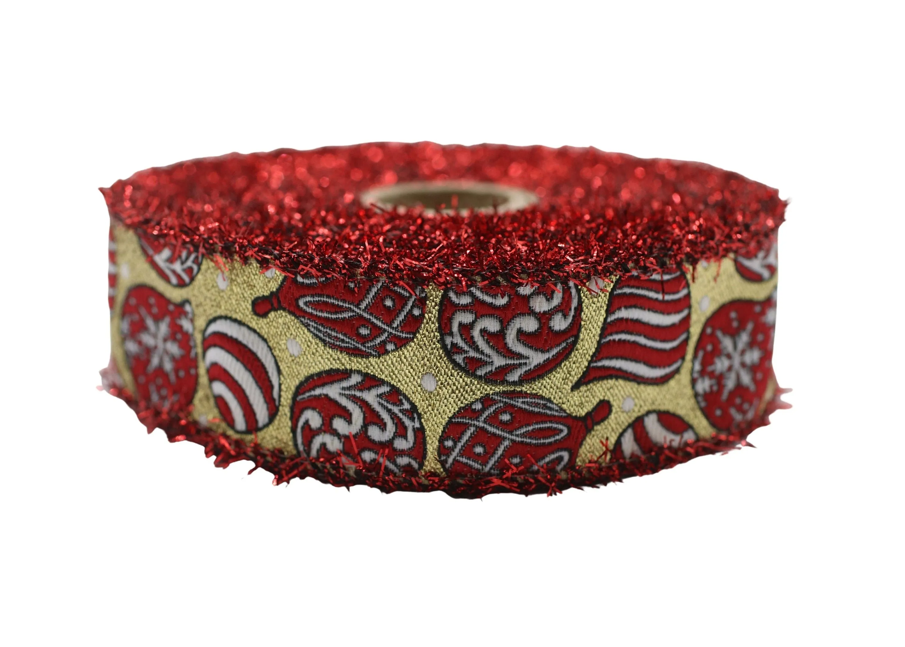 1.37 inch Metallic Gold and Red Christmas Trim Tape, Embroidered Jacquard Ribbon, New Year trim, Christmas Decor Trim by the yard