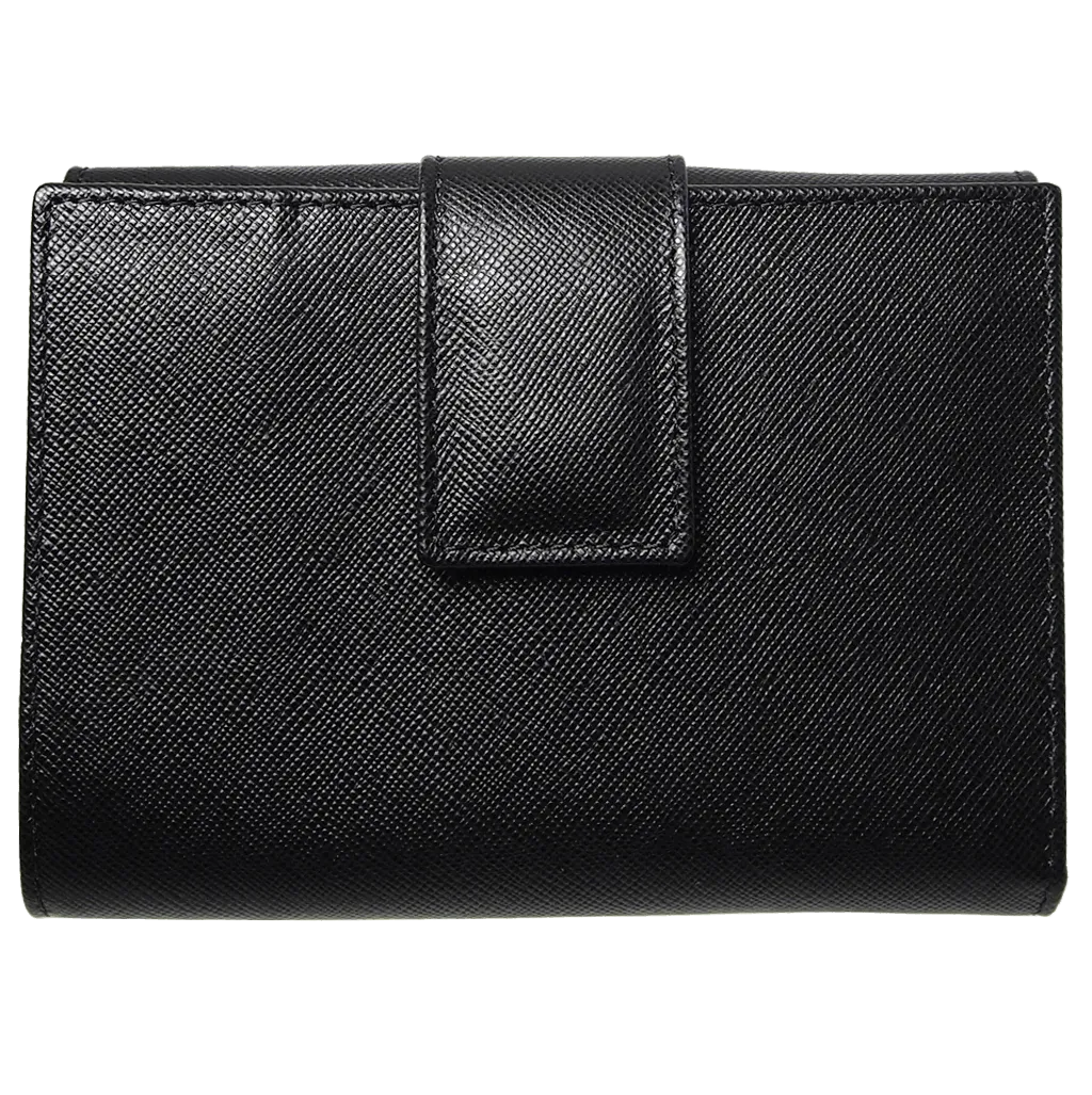 6 Credit Card Saffiano Leather French Wallet Black