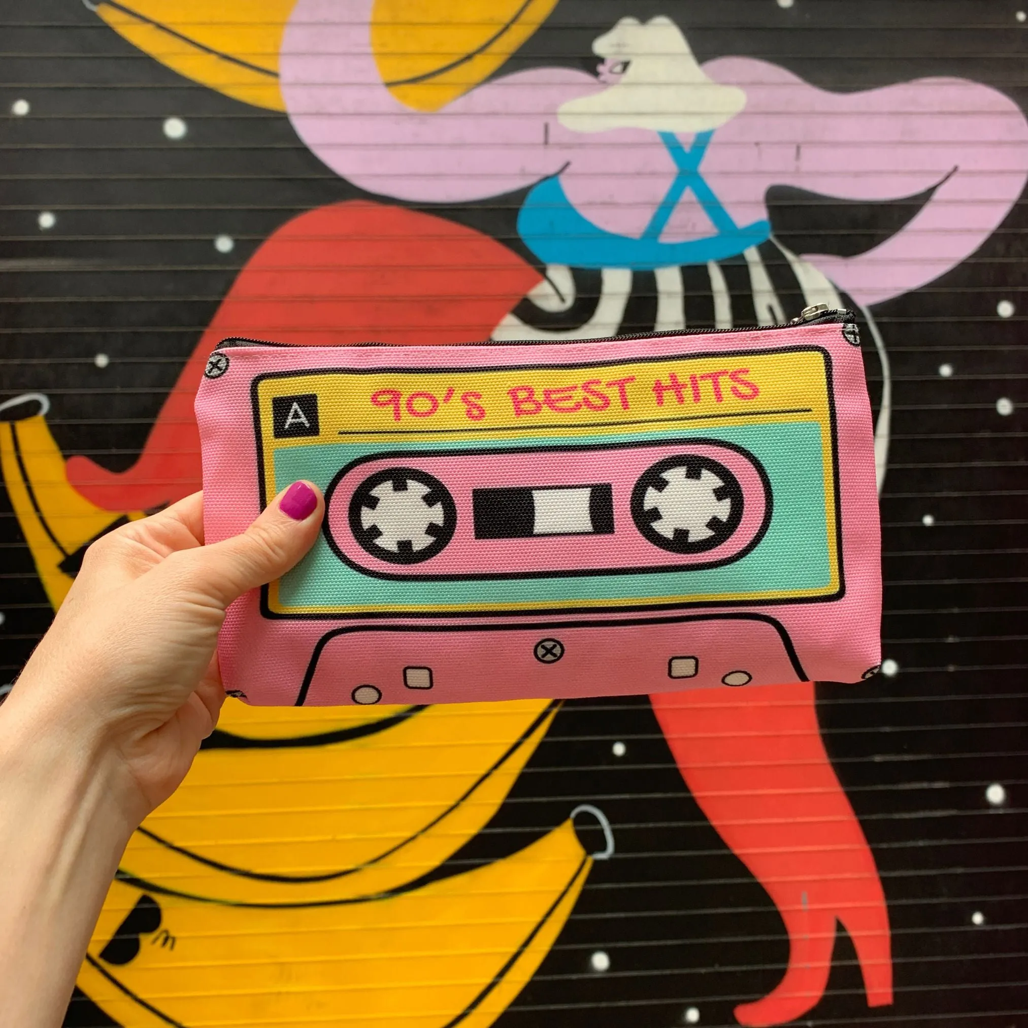 '90s Best Hits Cassette Tape Zipper Pouch | Makeup Bag or Pencil Case