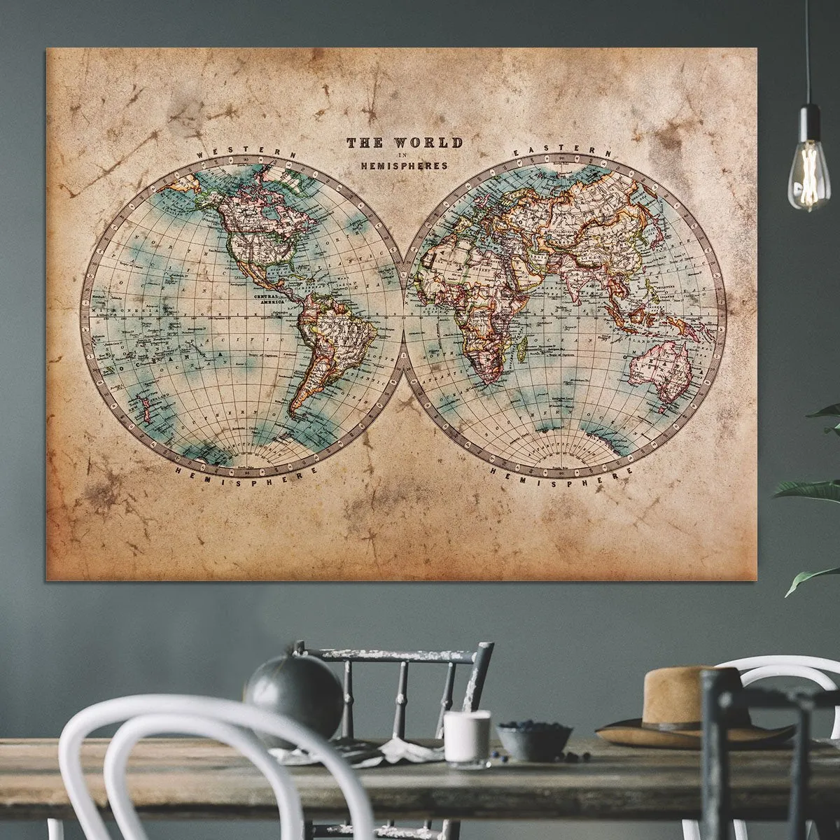 A genuine old stained World map Canvas Print or Poster