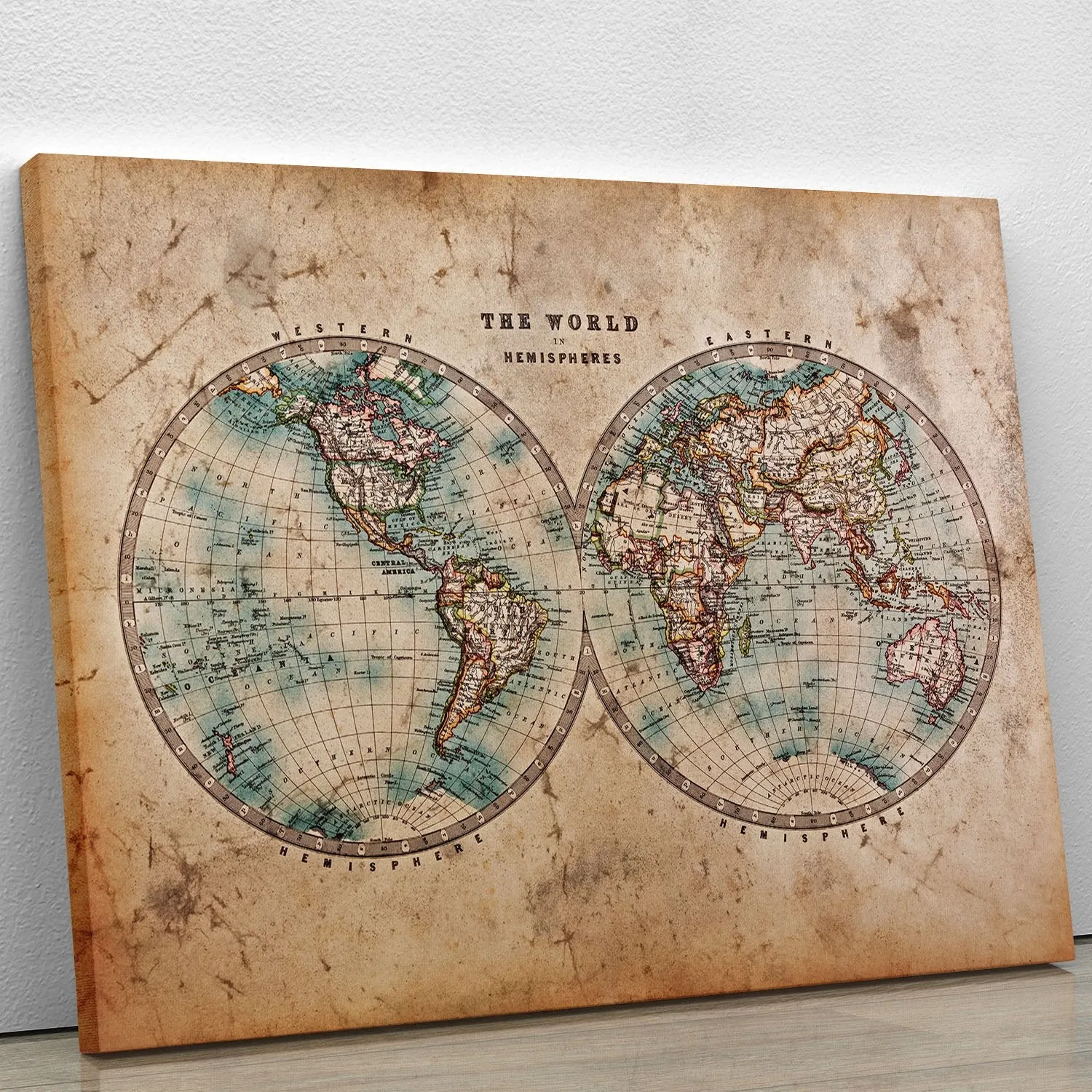 A genuine old stained World map Canvas Print or Poster