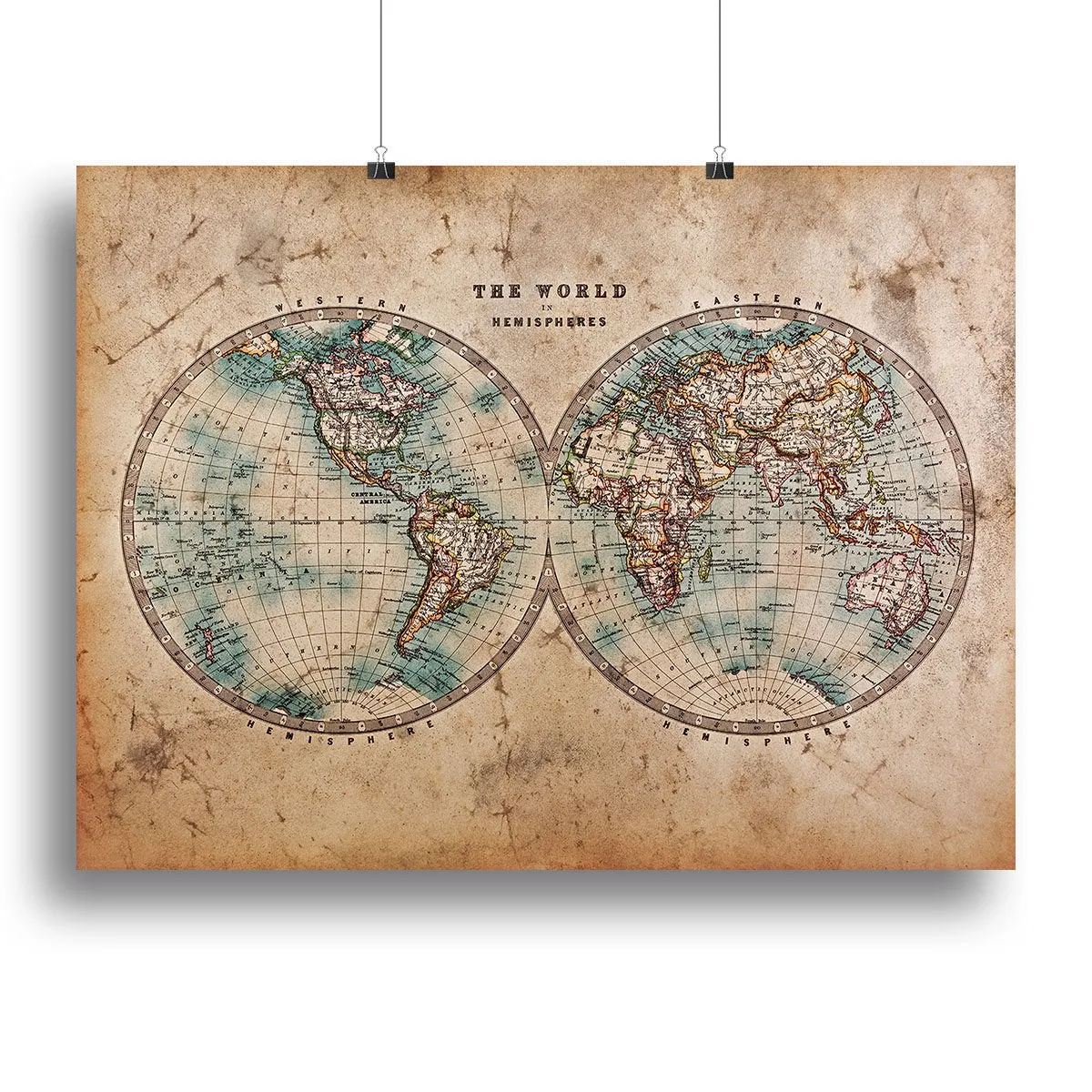 A genuine old stained World map Canvas Print or Poster