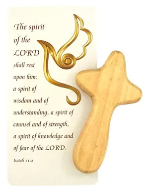 Autom Spirit of The Lord Confirmation Hand-Held Prayer Wooden Cross with Card, 4 Inch