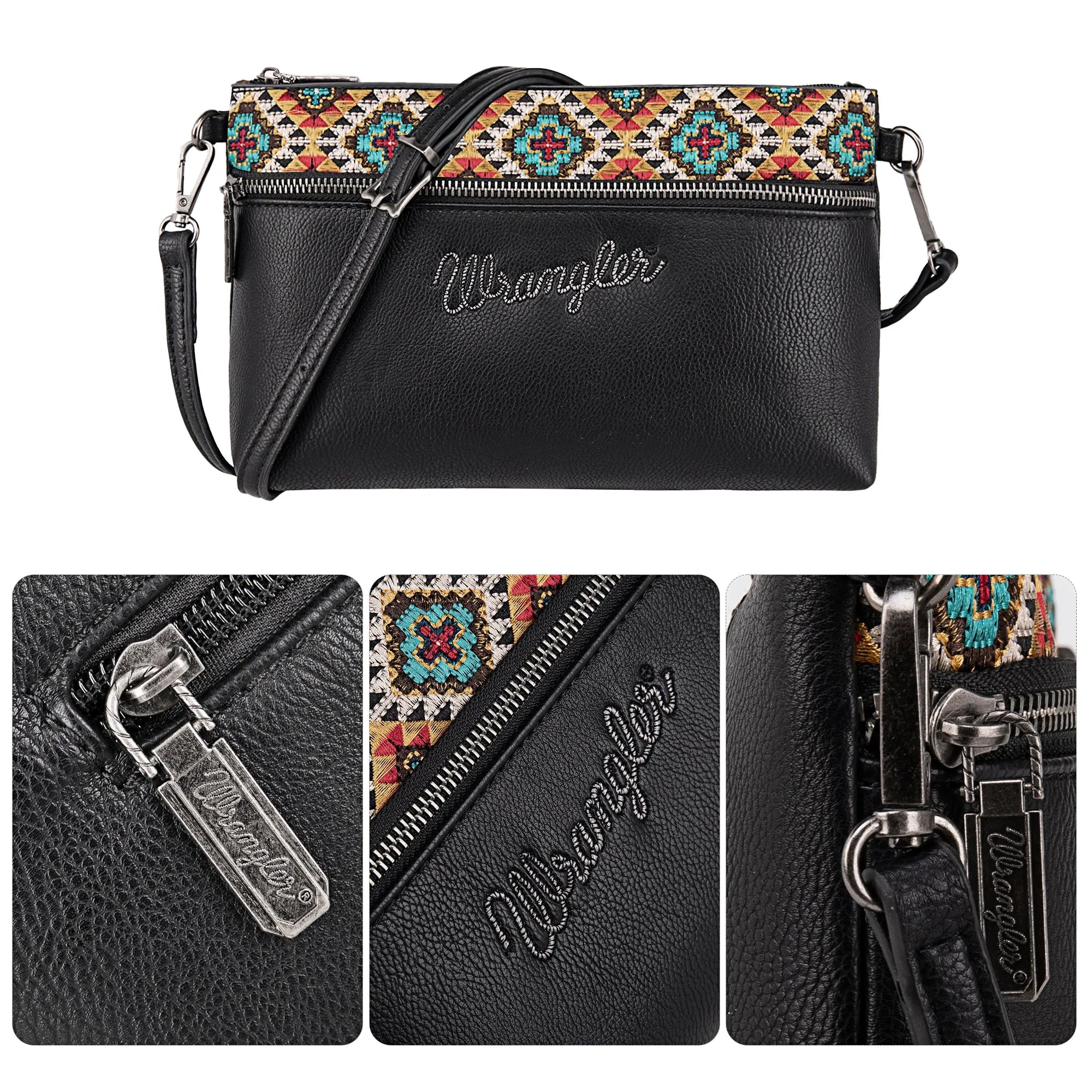 Aztec Embroidered Crossbody - Black