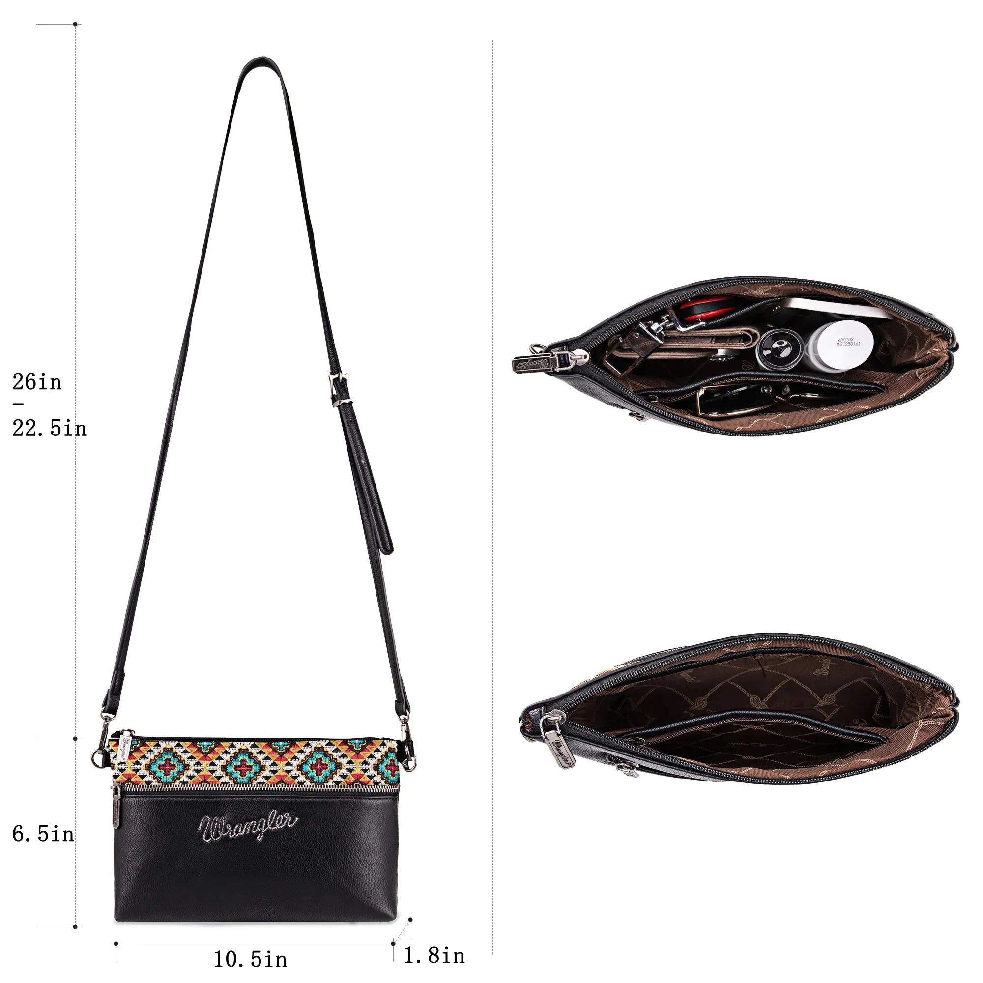 Aztec Embroidered Crossbody - Black