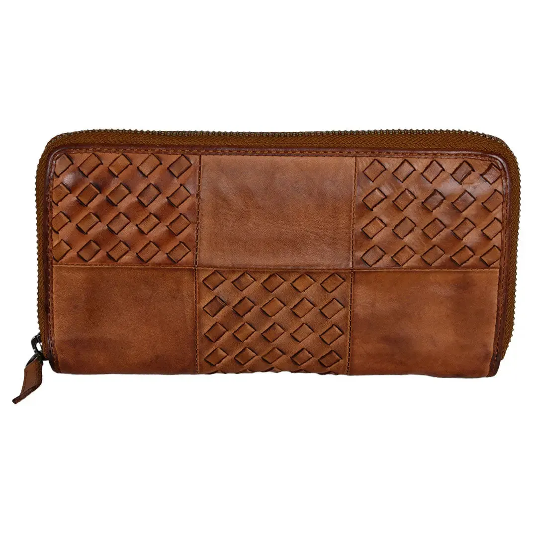 BOL Women's Basket Weave Zip-Around Clutch Wallet