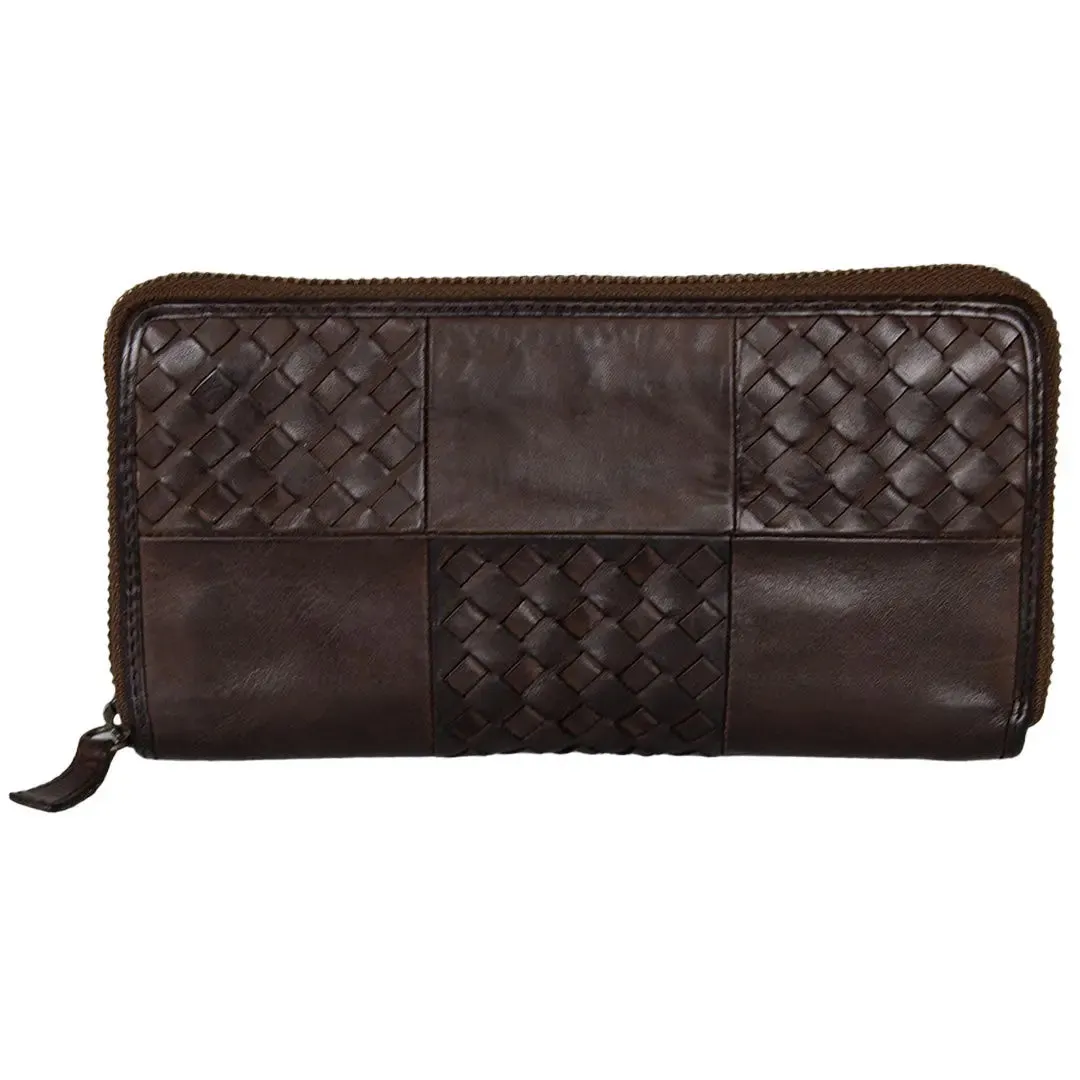 BOL Women's Basket Weave Zip-Around Clutch Wallet