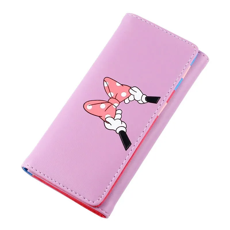 BOTUSI Mickey Bow Lady Purses Handbags Brand Design Women Wallets PU Leather Money Coin Purse Cards ID Holder Cartoon Printing