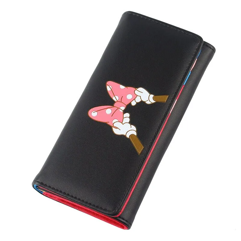 BOTUSI Mickey Bow Lady Purses Handbags Brand Design Women Wallets PU Leather Money Coin Purse Cards ID Holder Cartoon Printing