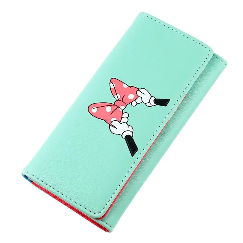 BOTUSI Mickey Bow Lady Purses Handbags Brand Design Women Wallets PU Leather Money Coin Purse Cards ID Holder Cartoon Printing