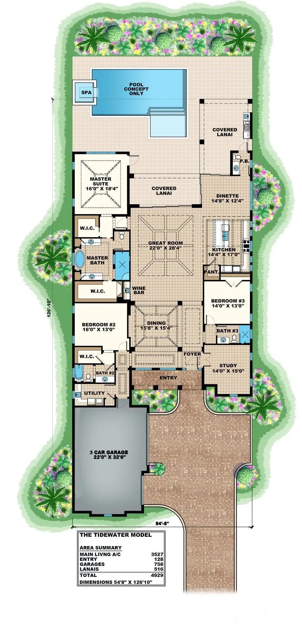 Charming 3-Bedroom Home Plan with Spacious Lanai and Courtyard Garage