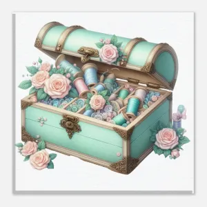 Chest of Thread Green - Shabby Chic Sewing Room Wall Art Canvas