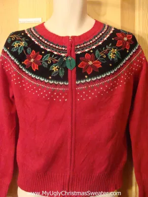 Classic Poinsettia and Ivy Ugly Christmas Sweater