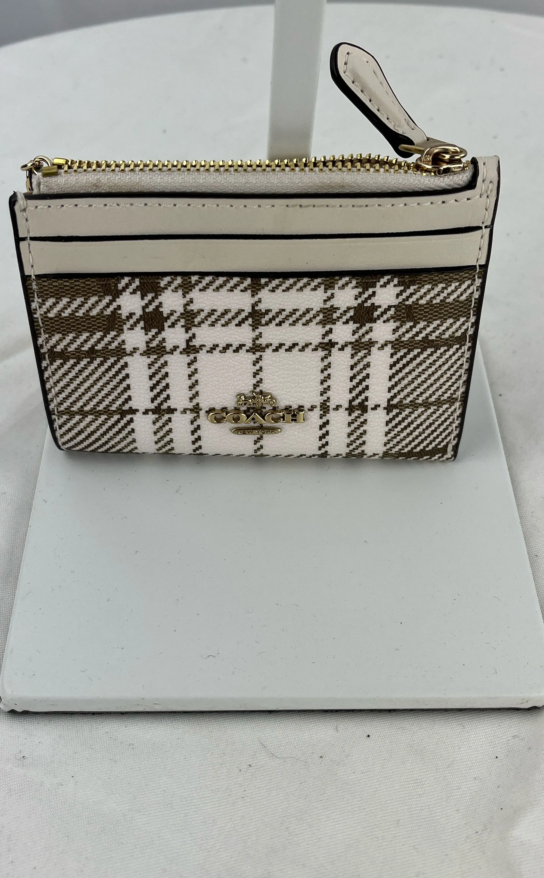 Coach Medium Corner Zip Wallet Plaid with Matching Skinny Card ID Coin Purse