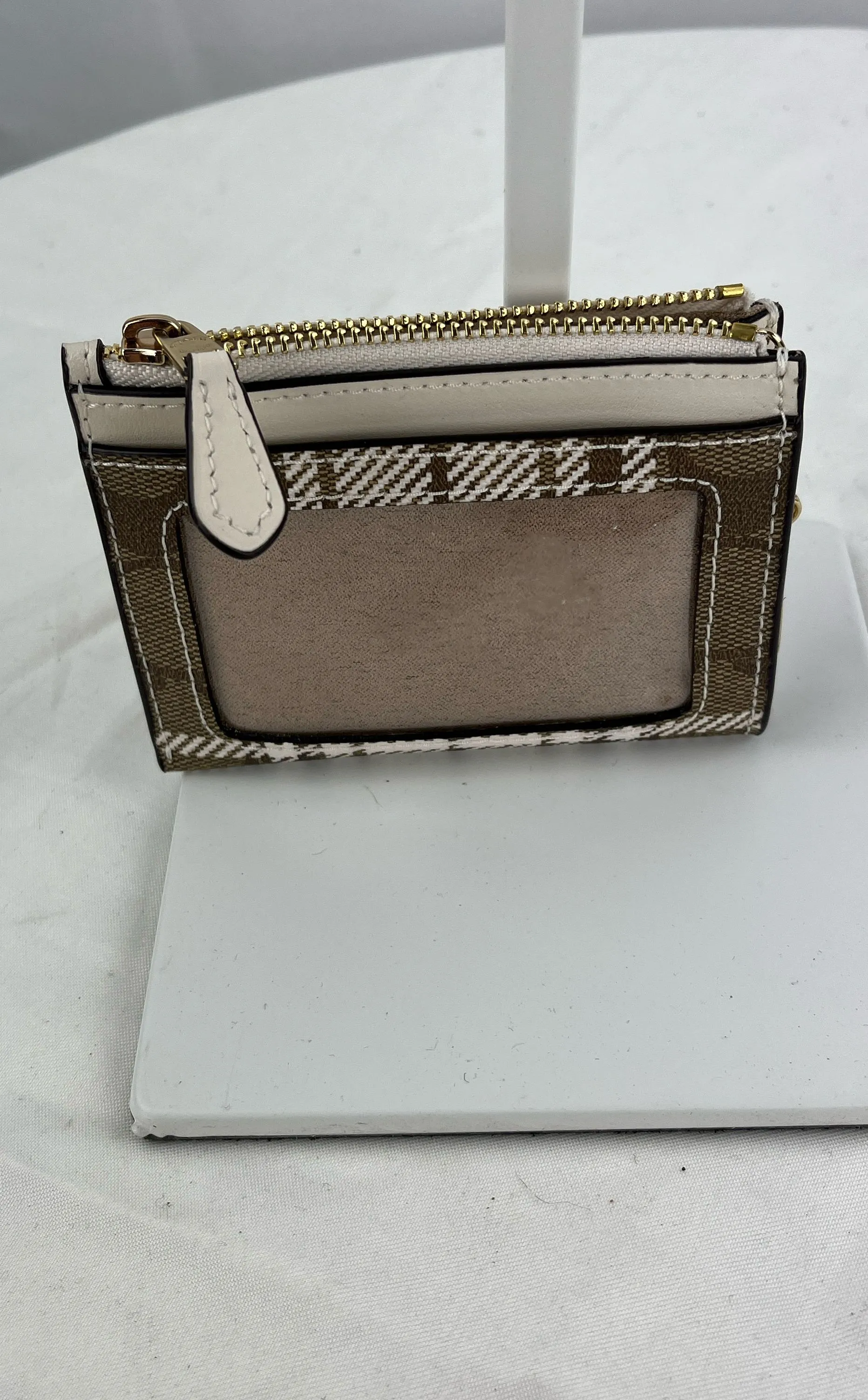 Coach Medium Corner Zip Wallet Plaid with Matching Skinny Card ID Coin Purse