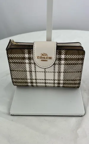 Coach Medium Corner Zip Wallet Plaid with Matching Skinny Card ID Coin Purse