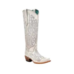 Corral Women's Cowboy Overlay With Crystals Tall Top Snip Toe White Boot