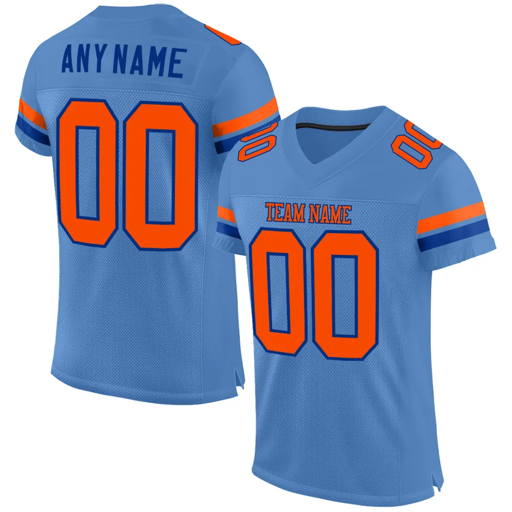 Custom Light Blue Orange-Royal Mesh Authentic Football Jersey