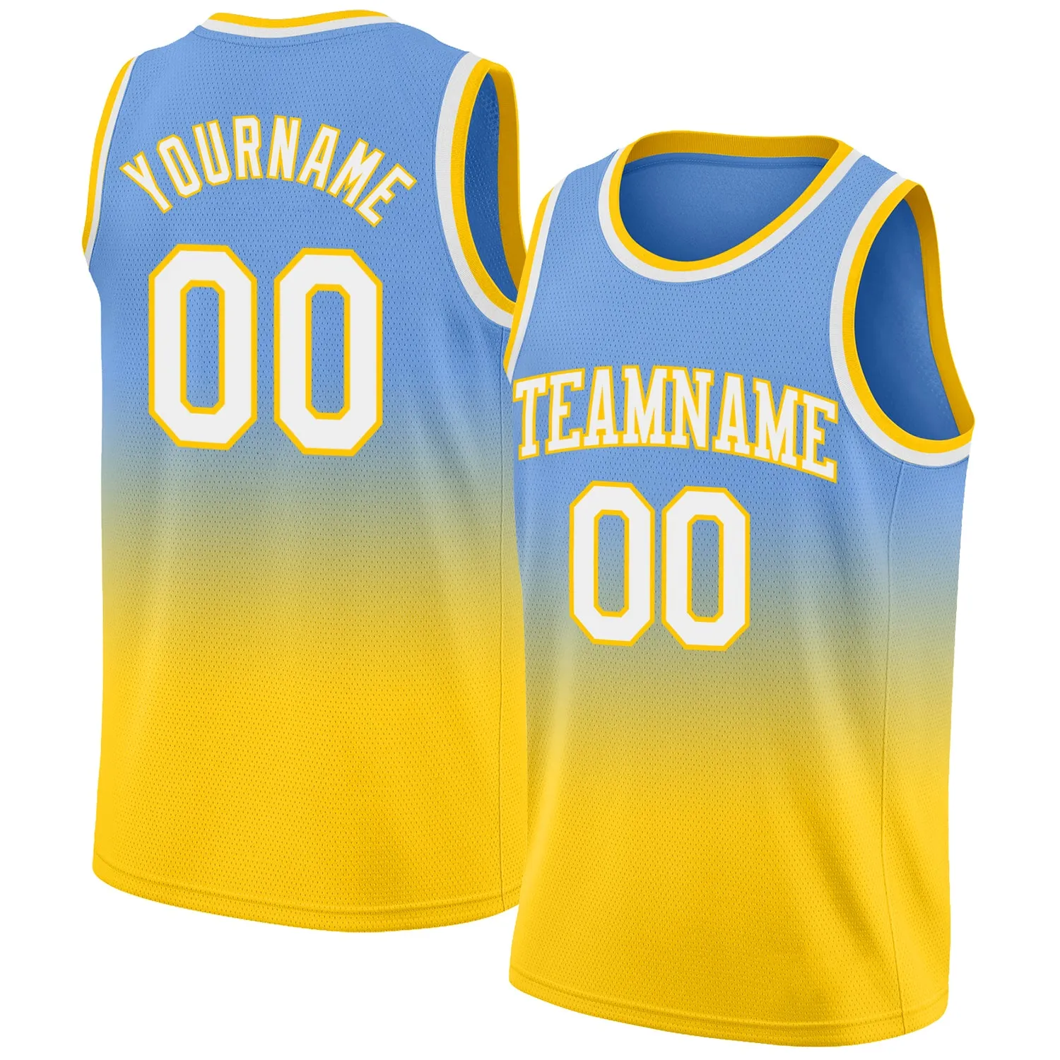 Custom Light Blue White-Gold Authentic Fade Fashion Basketball Jersey