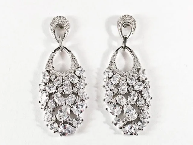 Elegant Multi Shape CZ Fill Pattern Dangle Silver Earrings