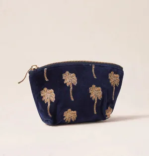 Elizabeth Scarlett Gold Palm Navy Velvet Coin Purse