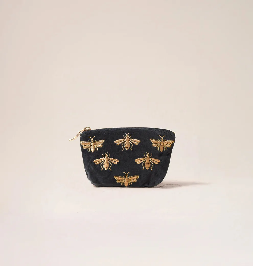 Elizabeth Scarlett Honey Bee Charcoal Velvet Coin Purse