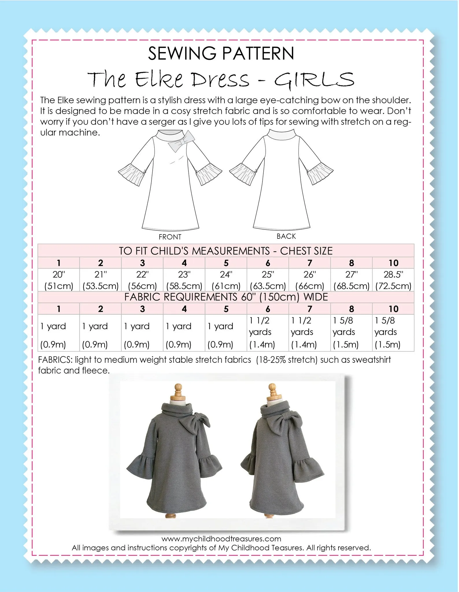 ELKE - Girls Dress Pattern (2-10)(8-14)