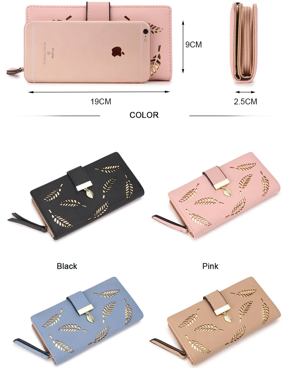 Hollow Leaves Long Wallet For Women