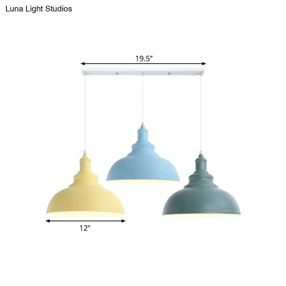 Industrial Style Metallic Kitchen Suspension Lamp - Multi Colored 3-Head Saucer/Dome Ceiling Light