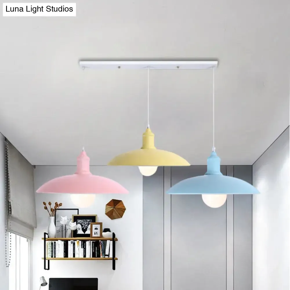 Industrial Style Metallic Kitchen Suspension Lamp - Multi Colored 3-Head Saucer/Dome Ceiling Light