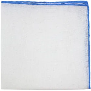 Irish Linen Shoestring Pocket Square - White / Blue