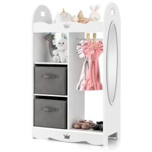 Kids Dress up Storage Costume Closet with Mirror and Toy Bins - White