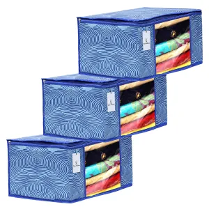 Kuber Industries Leheriya Design 3 Piece Non Woven Saree Cover, Large, Royal Blue - CTKTC0015206