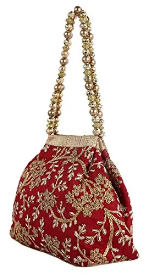 Kuber Industries Polyester Embroidered Woman Potli Bag, Maroon - CTKTC31387