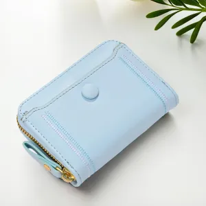 Kuber Industries PU Embroidered Thread Work Credit Card Case Holder Purse, Coin Pocket Wallet for Women | Cute Mini Wallet for Girls | Hand Wallet for College Girls | KS-2, Light Blue