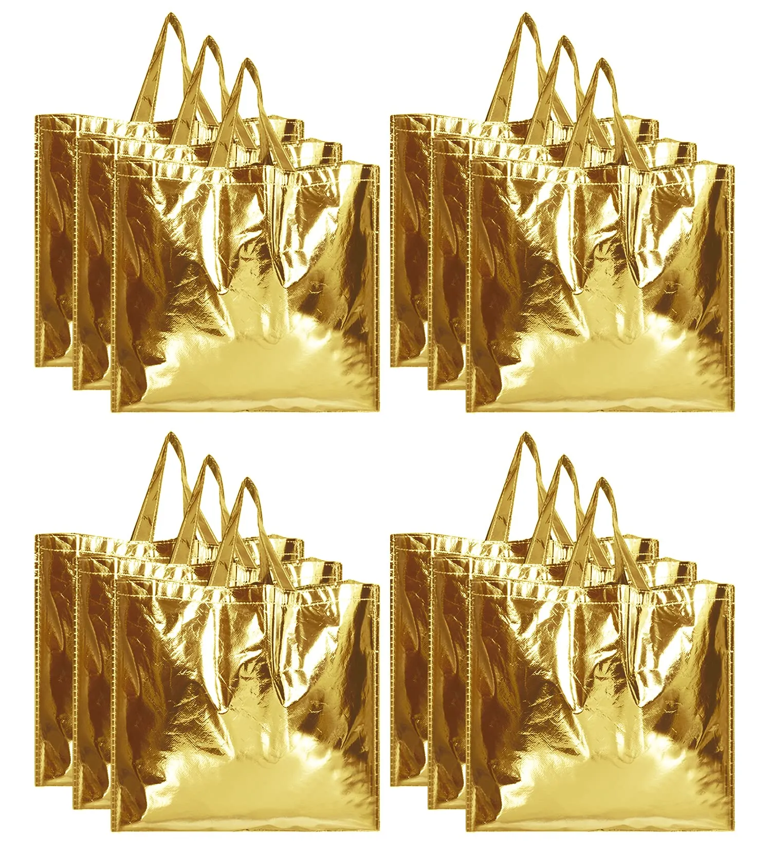 Kuber Industries Reusable Large Size Grocery Bag Shopping Bag with Handle, Non-Woven Gift Bag Goodies Bag Gold Tote Bag-Pack of 24 (Gold) (HS_36_KUBMART018945)