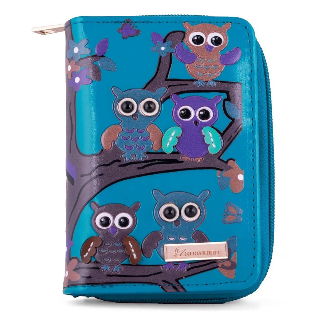 Kukubird Medium Purse Owl's in Tree - Blue