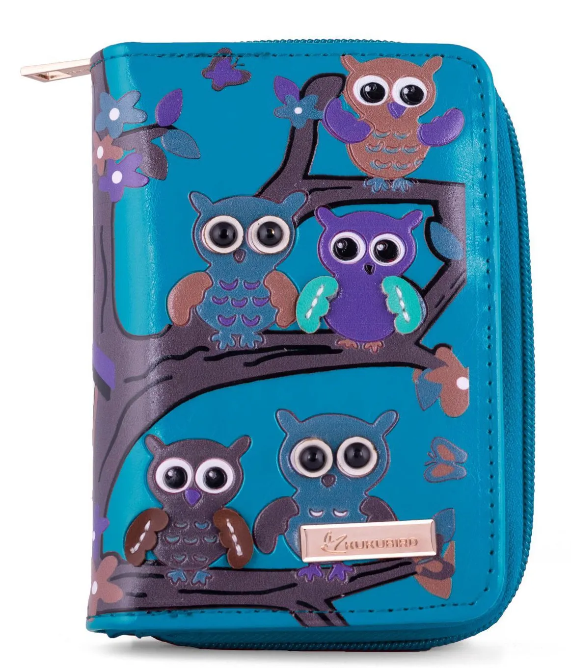 Kukubird Medium Purse Owl's in Tree - Blue