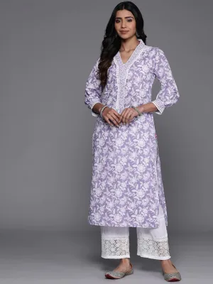 Lavender Cotton Floral Printed Kurta