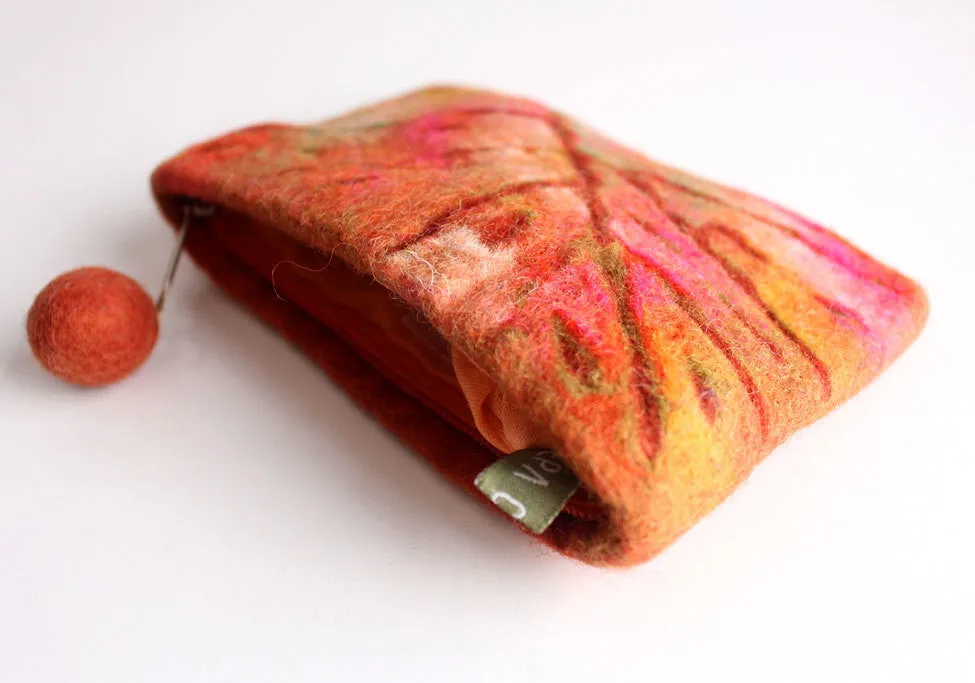 Leaf Pattern Zipper Felt Coin Purse