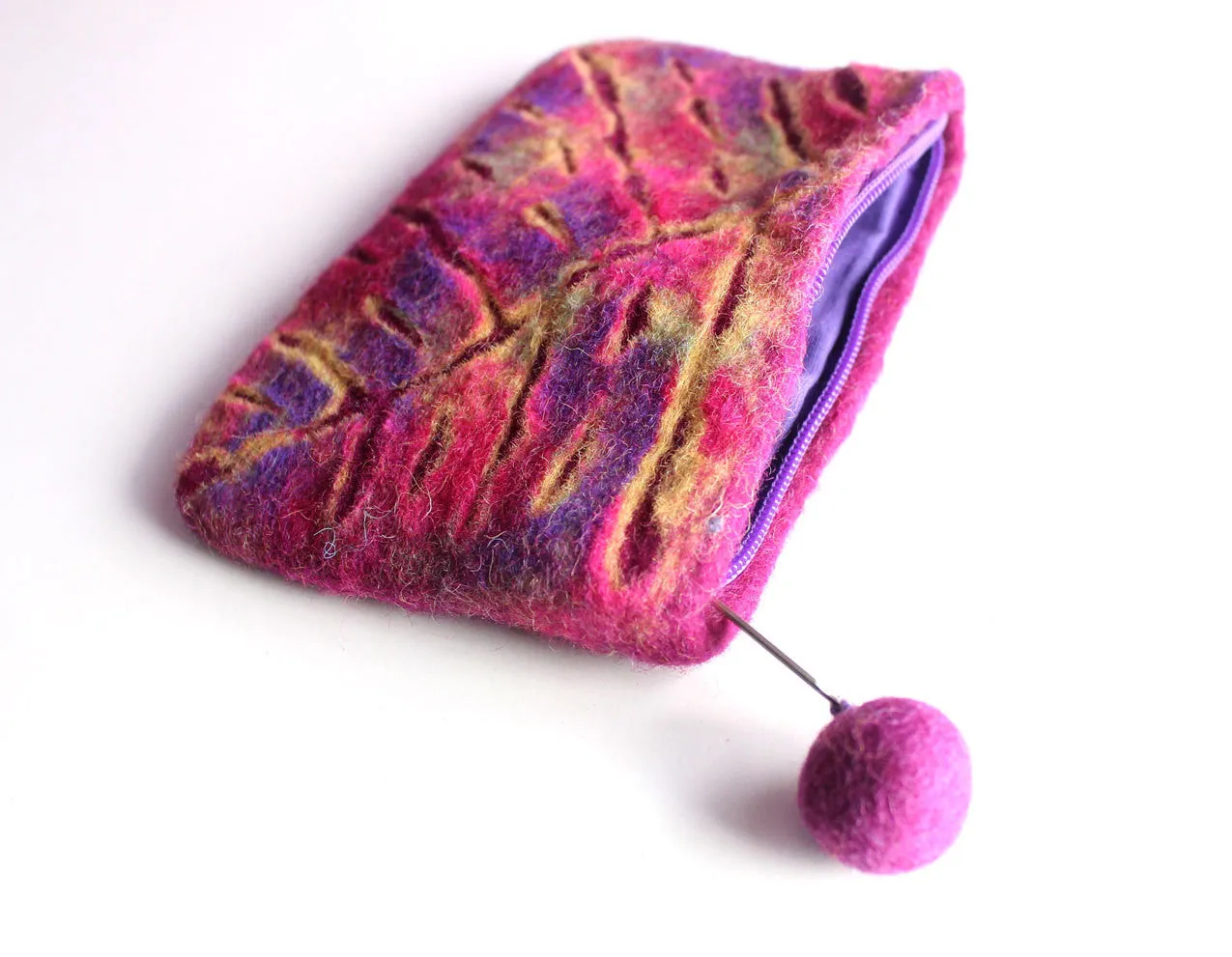 Leaf Pattern Zipper Felt Coin Purse