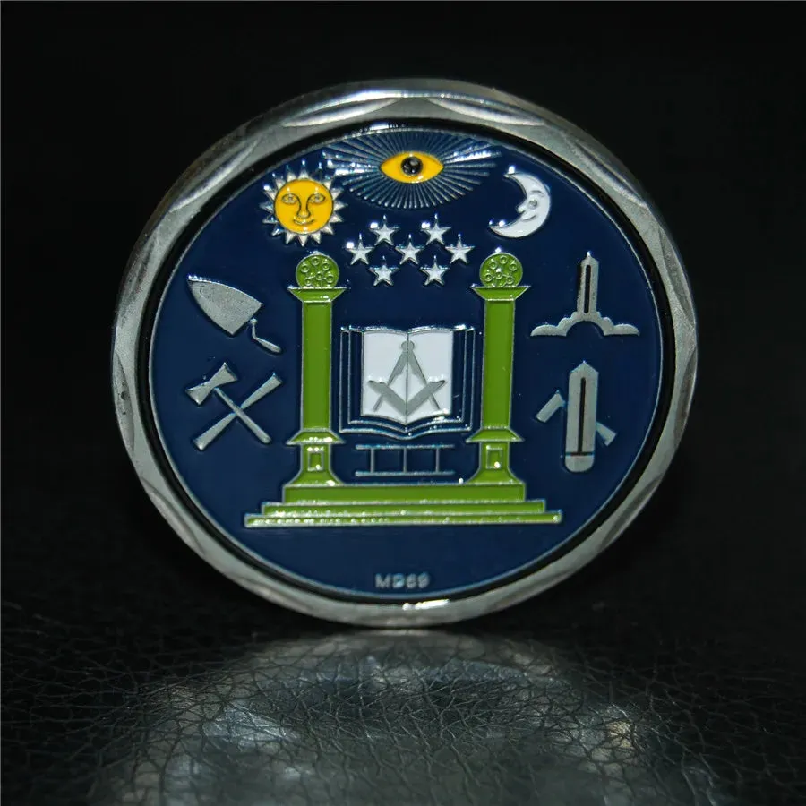 Master Mason Blue Lodge Coin - Pillars & Masonic Tools Design