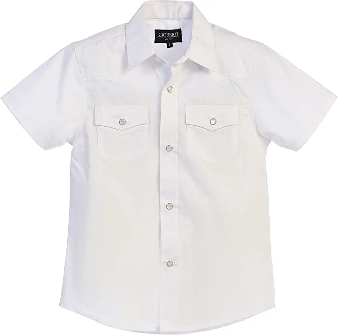 Men's Western Cowboy Casual Solid Short Sleeve Shirt with Pearl Snap-On Buttons