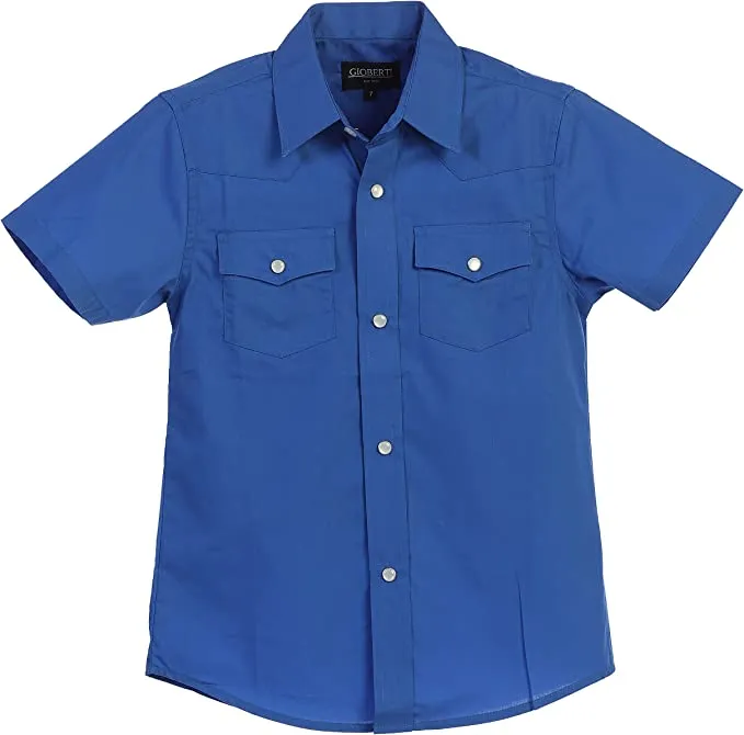 Men's Western Cowboy Casual Solid Short Sleeve Shirt with Pearl Snap-On Buttons