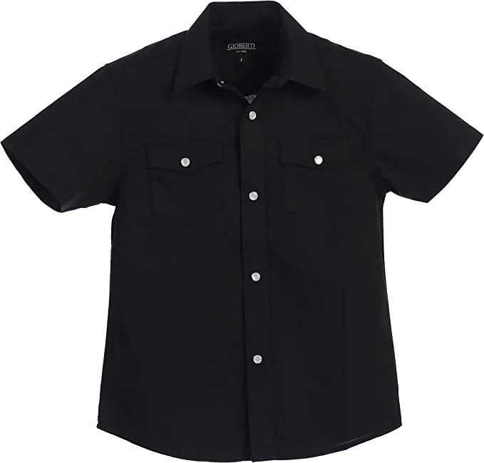 Men's Western Cowboy Casual Solid Short Sleeve Shirt with Pearl Snap-On Buttons