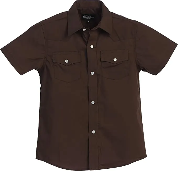 Men's Western Cowboy Casual Solid Short Sleeve Shirt with Pearl Snap-On Buttons