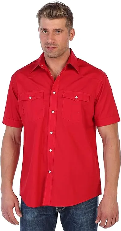 Men's Western Cowboy Casual Solid Short Sleeve Shirt with Pearl Snap-On Buttons