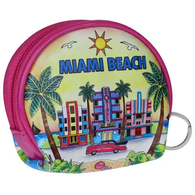 MIAMI Skyline Vinyl Tourist Coin Purse - Great Gift or Souvenir For Miami Fans (Purple or Pink)