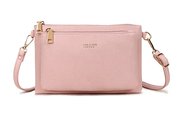 MULTI-POCKET CROSS BODY MESSENGER PURSE BAG WITH WRISTLET STRAP - PINK