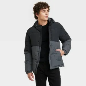 New - Men's Solid Midweight Puffer Jacket - Goodfellow & Co Black M